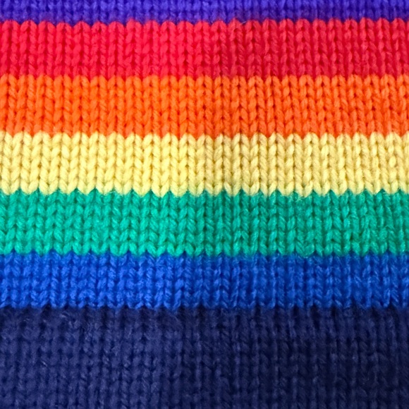 Vtg Retro Vermont Originals 100% Wool Hand Knit Winter Ski Beanie Navy Rainbow - Picture 3 of 5